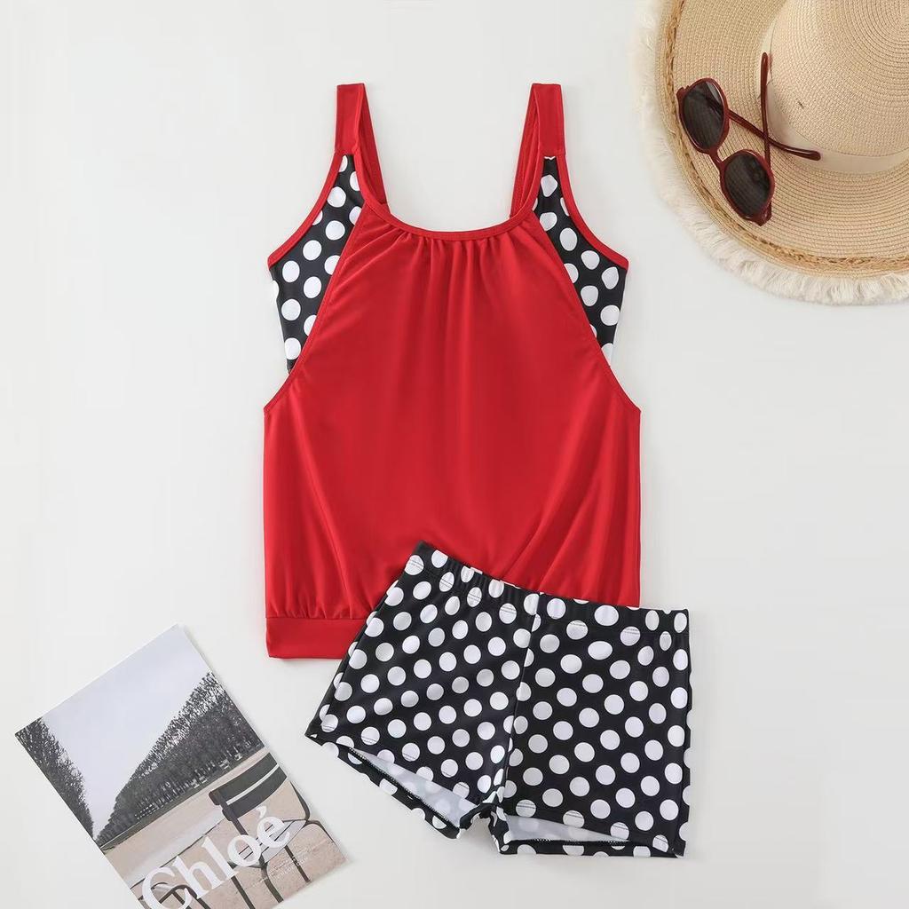 Large Size Women’s Polka Dot Tankini Bathing Suit Two-Piece Modest Swimsuit, Swimwear with Boyshort Bottoms