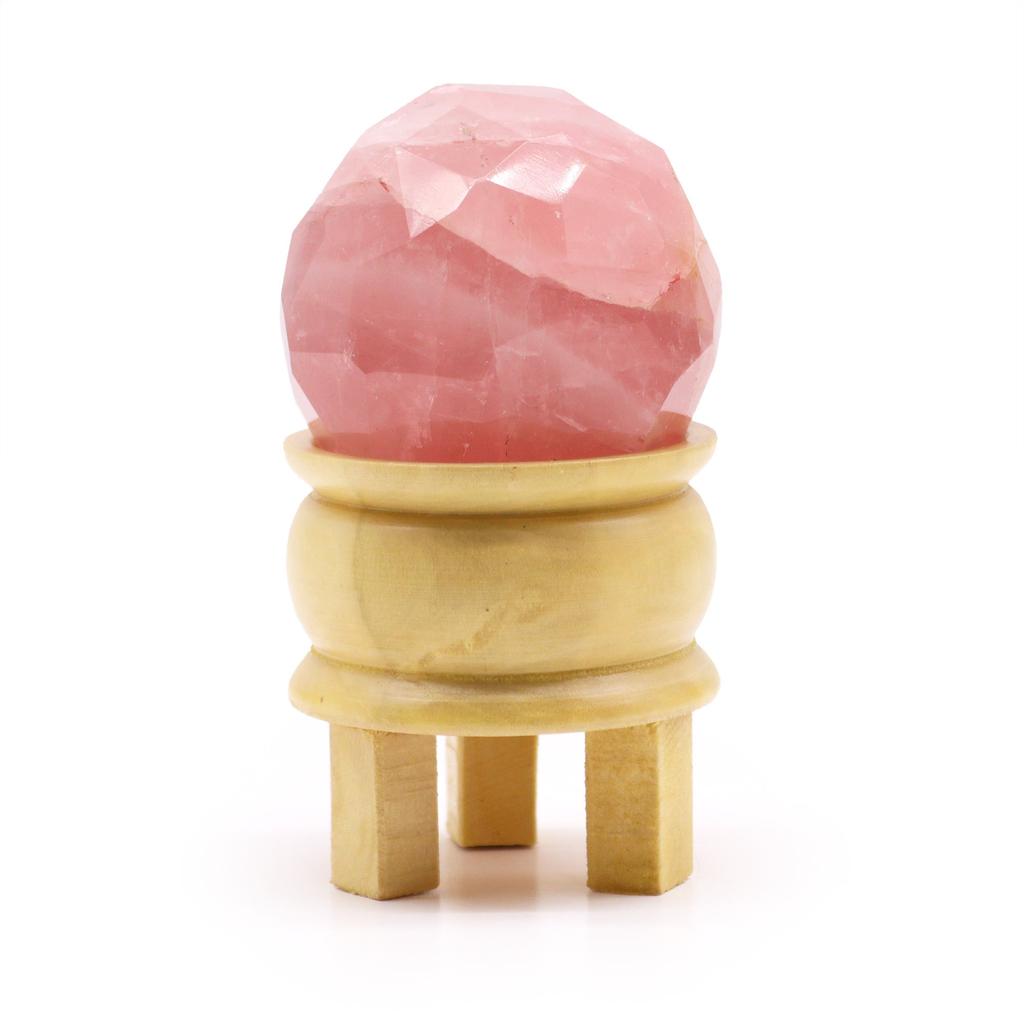 Rose Quartz Crystal Sphere Faceted With Stand 2-Piece