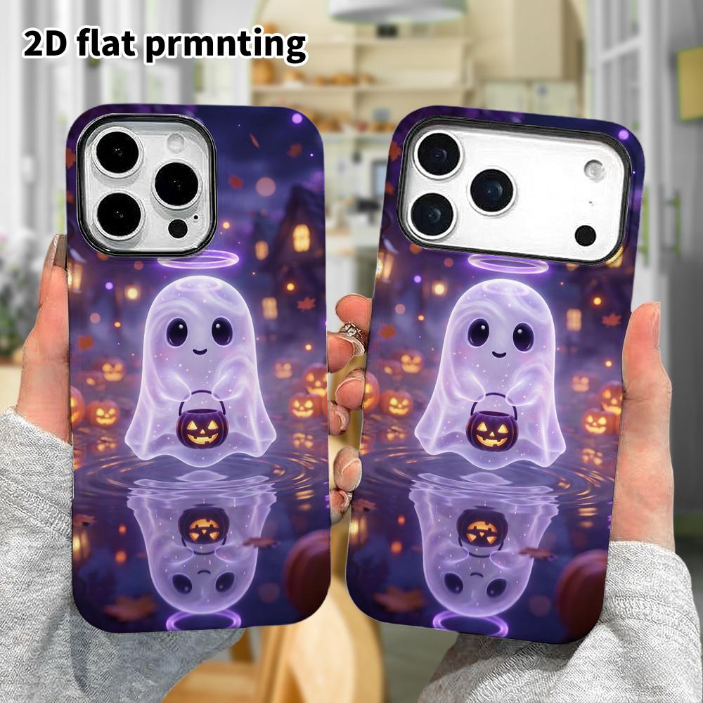 Phone Case: 2D Flat Design Suitable for iPhone 18 17 16 15 14 13 Pro Film Protective Case, Couple Style, Halo Angel Ghost, Christmas and Halloween Gif