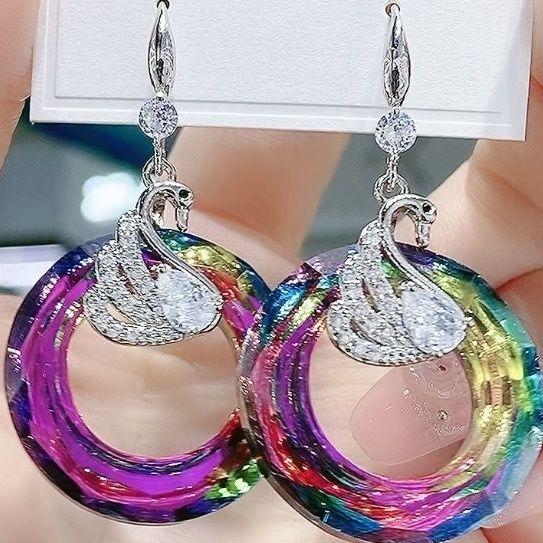 

Хрустальные серьги ручной работы с цветами, универсальные модные короткие серьги, темпераментные женские серьги