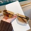 New Fashion Square Half-frame Diamond-inlaid Sunglasses Trendy And Personalized Street Shots Versatile Metal Sunglasses 90308-1