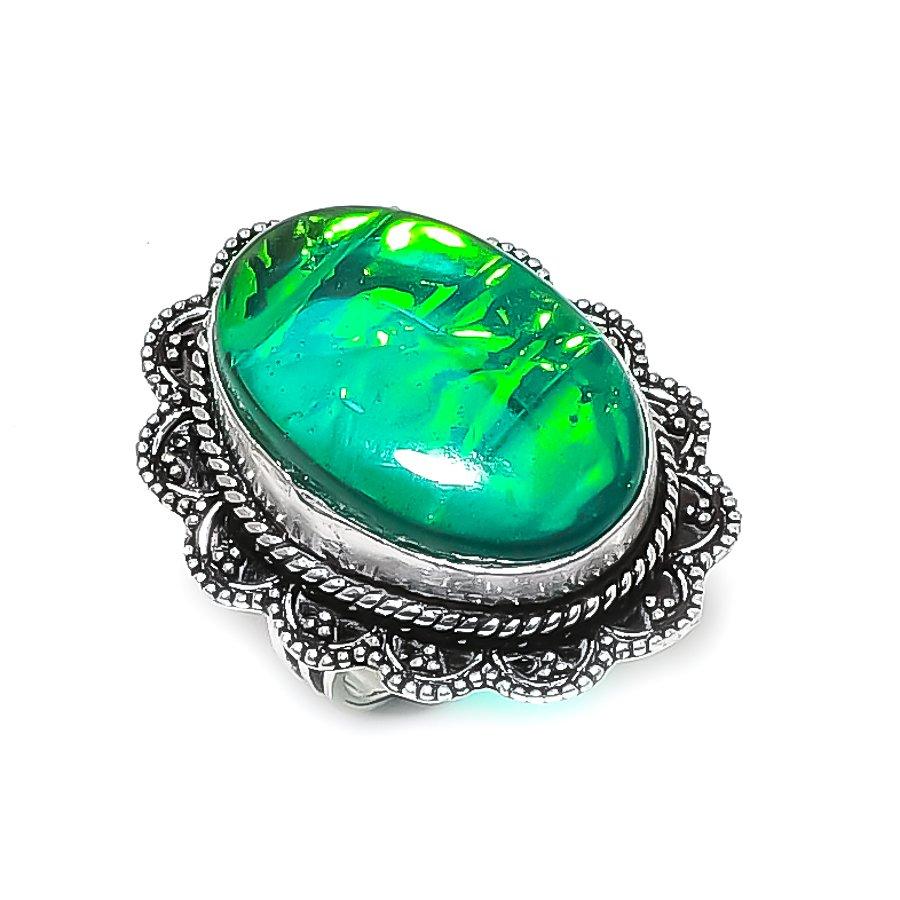 Natural Green Triplet Opal Gemstone 925 Sterling Silver Jewelry Ring Size 8 ETC-13974