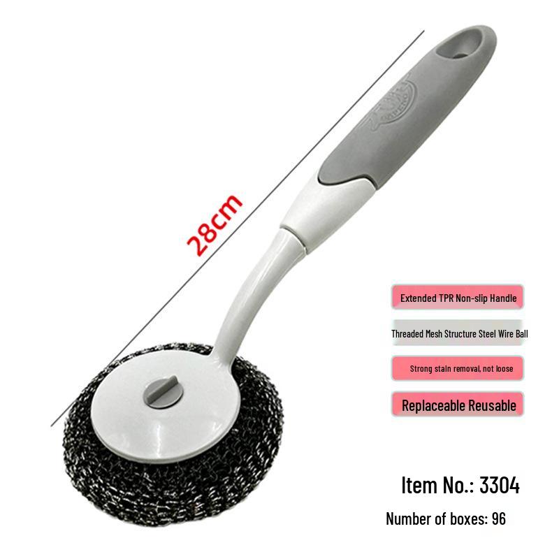 Non-Scratch Steel Wire Pot Brush with Handle - Long Handle Dishwashing Tool