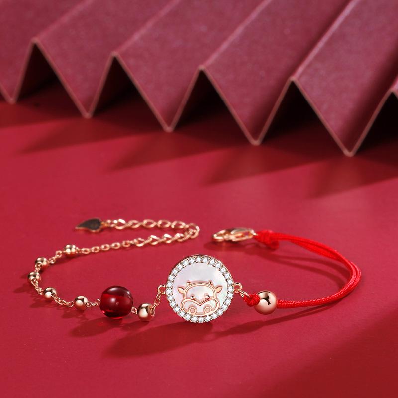 Women s Red Agate Chinese Zodiac Bracelet - S925 Sterling Silver Red String, Retro Style, Year of the Rabbit.