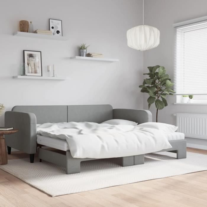 VidaXL Lit de jour avec gigogne et matelas gris clair 100x200 cm tissu 3196839