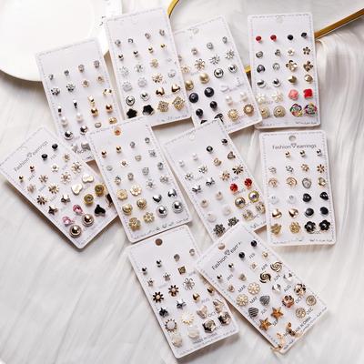 December Floral Diamond Earrings Set - 12 Pairs of Cross-Border Style