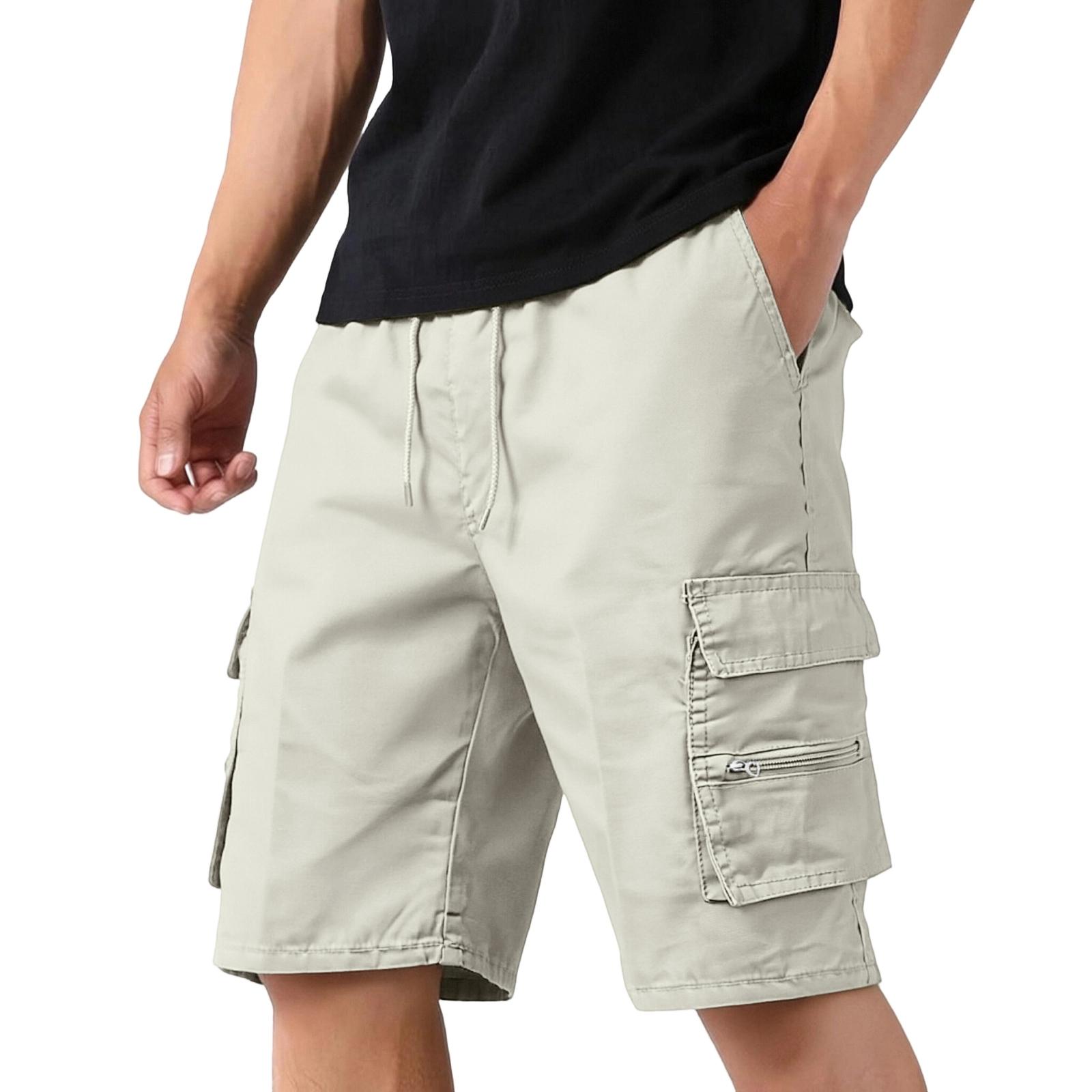 

Men s Casual Five-pocket Pants - Loose, Multi-pocket Outdoor Sports Shorts L бежевий