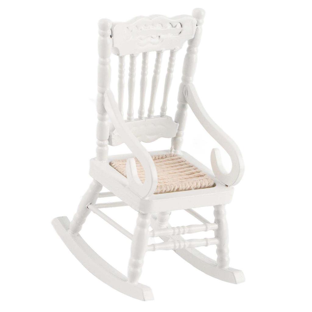 1:12 Miniature Furniture Wooden Rocking Chair for Dolls House Decor Toys (White)