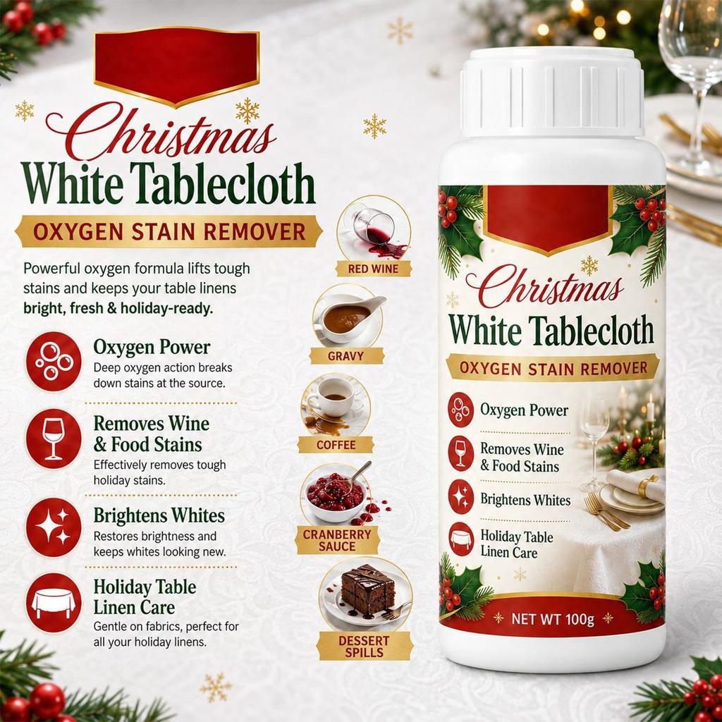 -Based Stain Remover for Christmas Tablecloths, Whitening Cleaner for Red Wine, Coffee and Stains