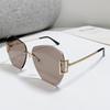 Rahmenlose Große Metall-Sonnenbrille für Damen: Europäischer & Amerikanischer Stil, Farbverlauf UV-Schutz, High-End, Schlankmachender Look