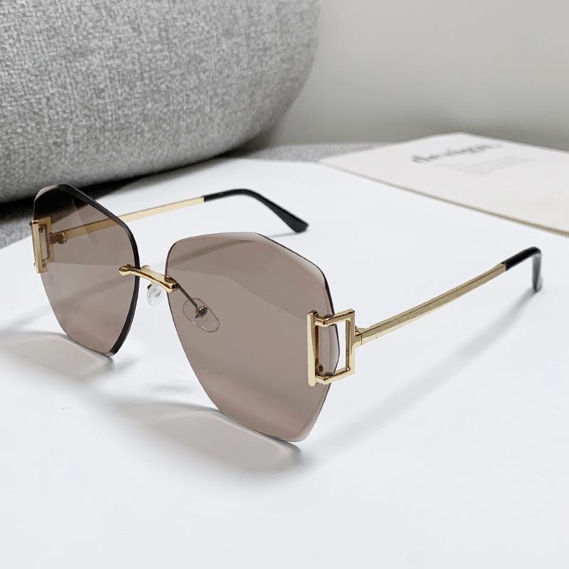 Rahmenlose Große Metall-Sonnenbrille für Damen: Europäischer & Amerikanischer Stil, Farbverlauf UV-Schutz, High-End, Schlankmachender Look