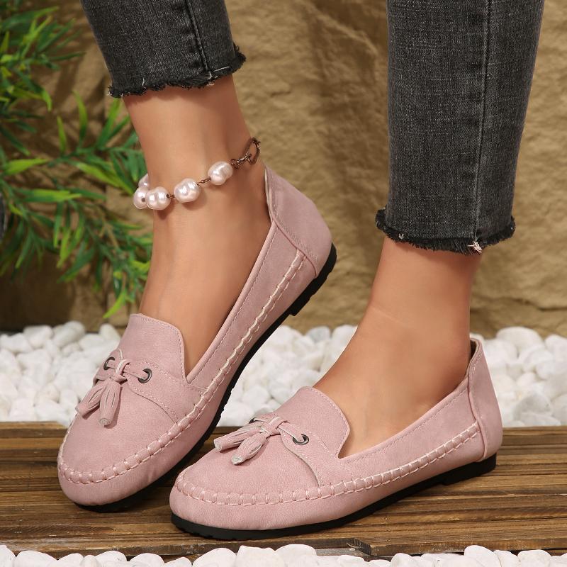 Vintage Style Women's Ballet Flats Soft Comfortable Round Toe Slip-On Loafers with Wheat Bowknot, Lightweight for All-Season Casual Wear