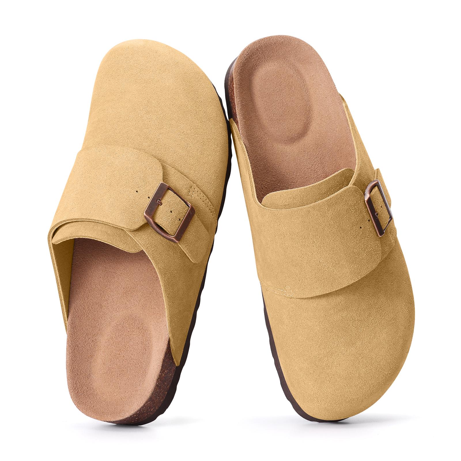 

Модные женские клоги Crestar Новые замшевые кожаные клоги Тапочки Нескользящая пробковая подошва Мюли Обувь Уличные Мужские Пляжные Сандалии с Пряжкой 36 коричневый