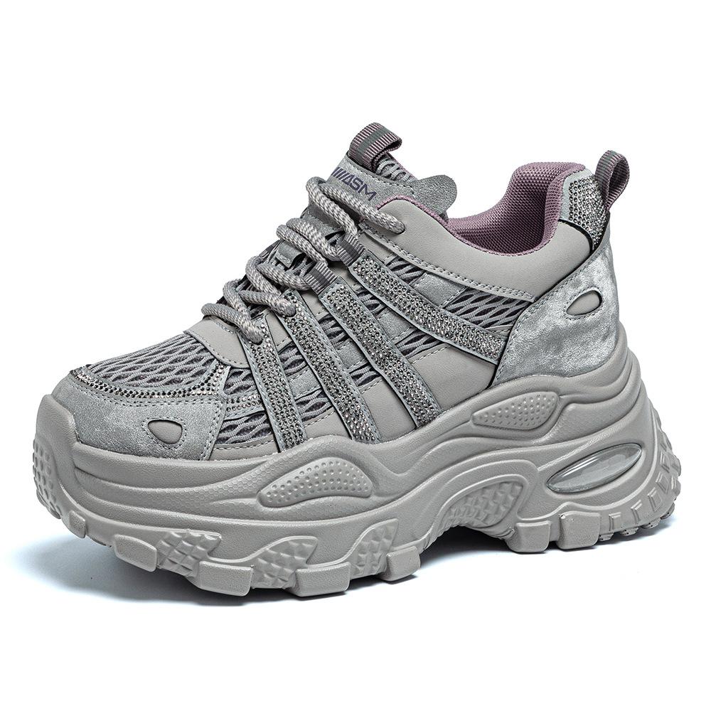 Autumn mesh diamond-encrusted dad shoes women's autumn new thick-soled heightening fashionable versatile sports and leisure shoes