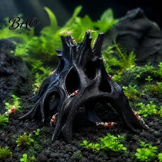 Aquarium Root Decoration 3D Printed Cave Hideout, Hollow Tree Shaped Fish Tank Decoration, Porous Structure Shrimp Breeding Shelter for Shrimp,