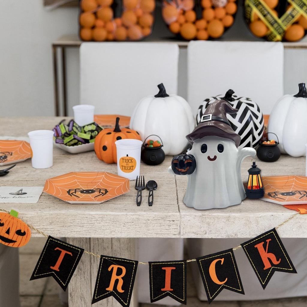 Outdoor Figurine Lights Ghost Statue With Lantern Waterproof Ghost Pumpkin Cute Decoration Lanterns Sculpture For Birthday House