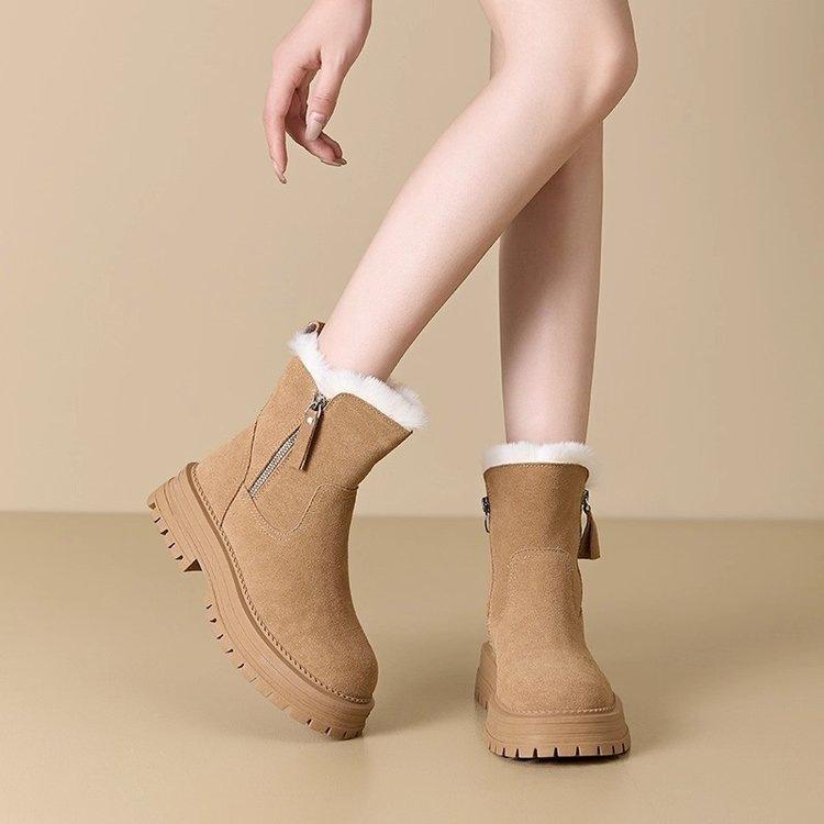 Internet celebrities thick-soled heightening snow boots women's 2025 new winter piled thickened warm Northeast cotton boots Martin boots