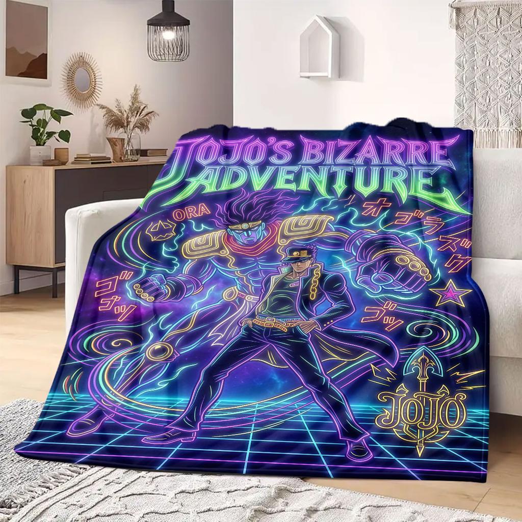 JOJO New 2D Print Flannel Blanket, Anime Graphic for Sofa Bed, Cozy Travel Picnic Essentials Wrap_LIAN