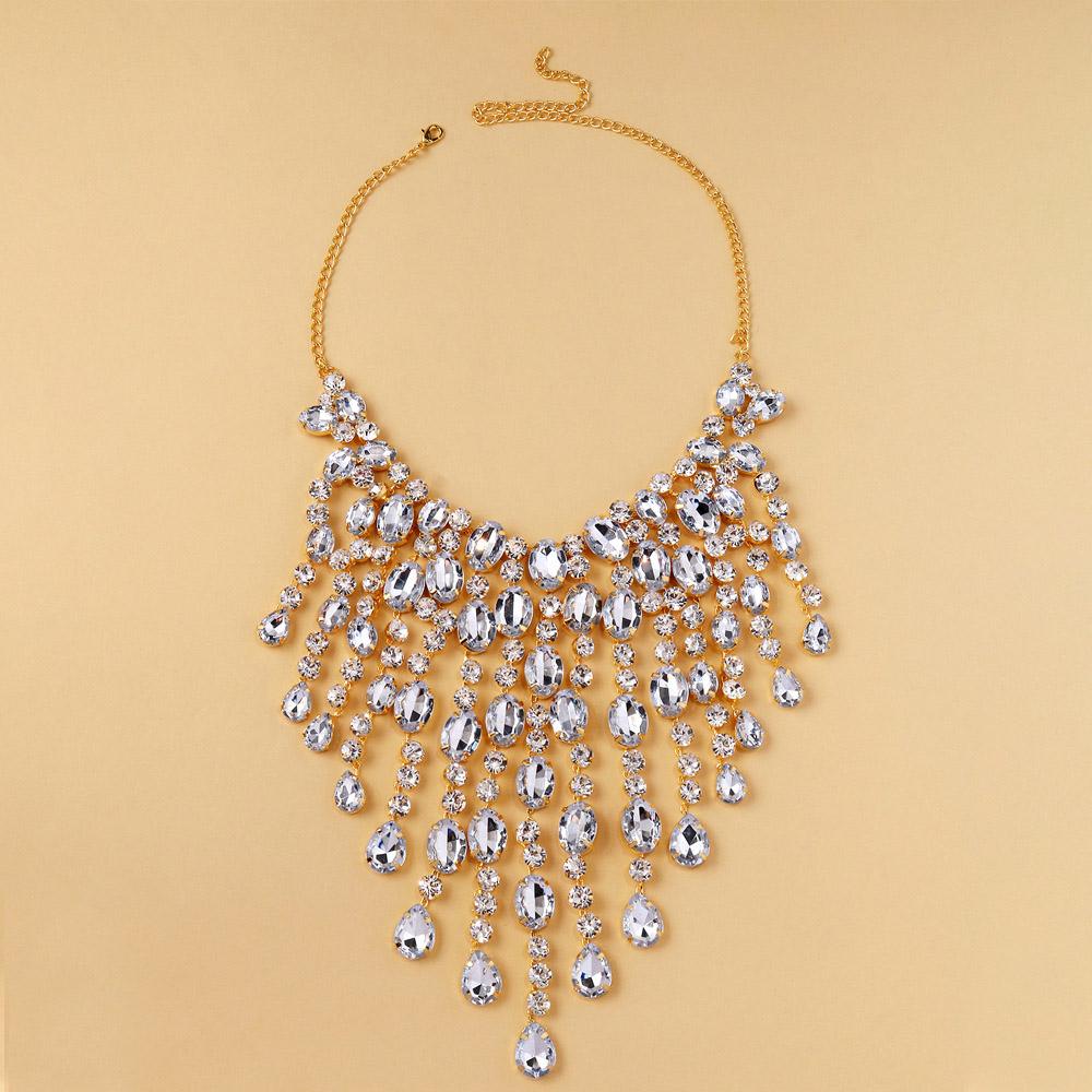 Shiny Waterdrop Necklace Crystal Pendent Women Wedding Luxury Fashion Multiple Rhinestone Necklace Elegent Choker Accessories