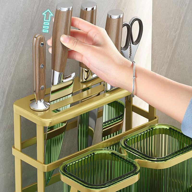 Wall Mounted Kitchen Cutlery Organizer Knife Spoon Fork Chopstick Drain Rack Drainer Utensil Kitchen Storage Punching Free