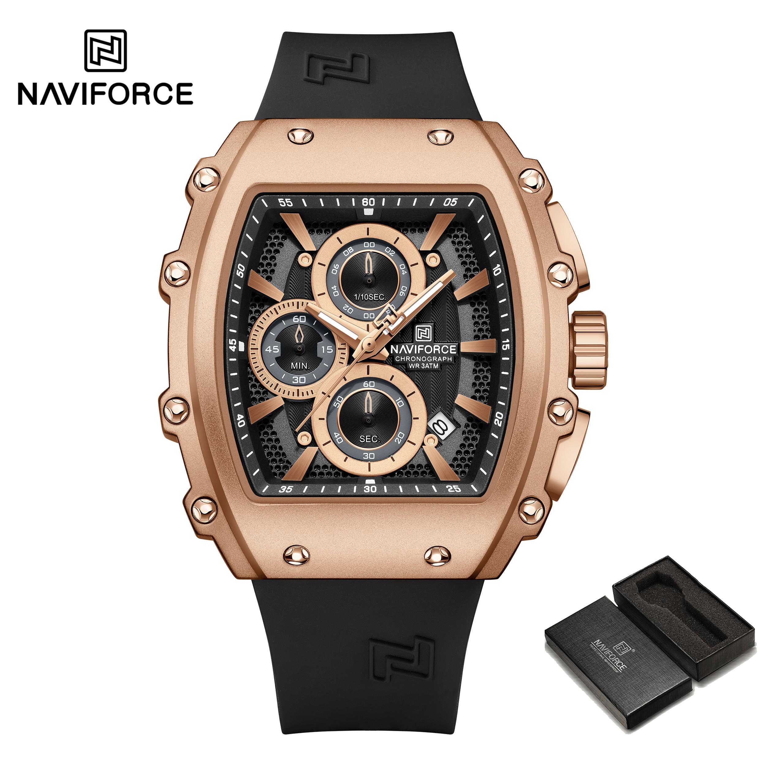 

NAVIFORCE Men s Chronograph Watch Quartz Movement Waterproof Luminous Pointer Sport Fashion Men s Watch NF8070 розового золота/чёрный