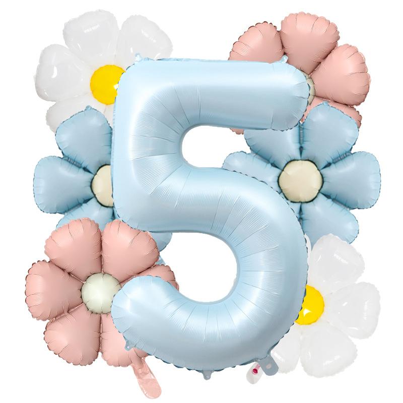 7pcs Matte Finish Daisy Balloon Number Wedding Decor Birthday Party Decoration Aluminum Foil Balloon Baby Shower Decorations