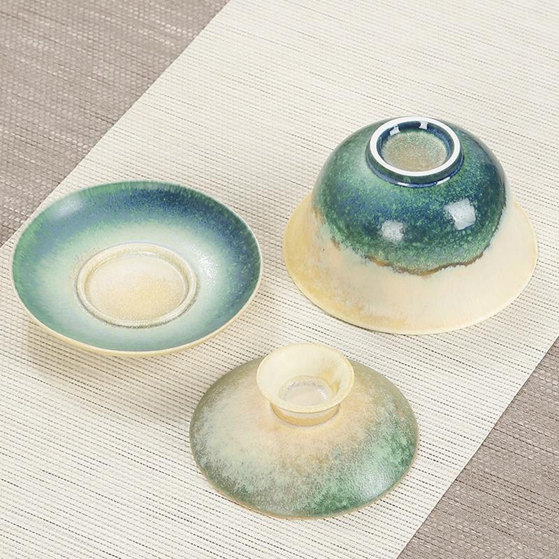 150ml Kiln Change Ceramic Gaiwan Vintage Tea Bowl Japanese Sancai Bowl Creative Tea Offering Bowl