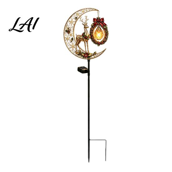 Solar Stake Lights for Walkways Christmas Crescent Light Moon Snowman Garden Waterproof Night Scene Atmosphere LED Pathway Lamp Outdoor Yard