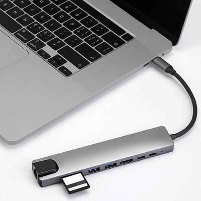 8 In 1 USB C Hub Hdmi-compatible Pd Fast Charge Type C To 4k 100m Ethernet Port for Macbook Notebook Laptop Computer