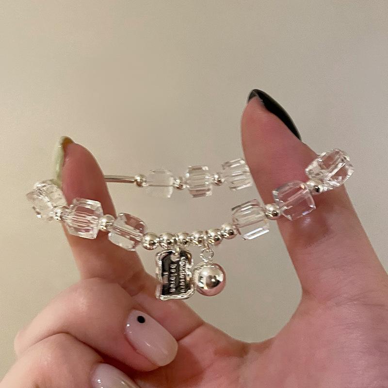 Glass Crystal Square Pendant Bracelet Fashionable Light Luxury High-end Bracelet Temperament Versatile Niche Jewelry Women