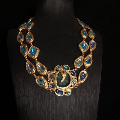 Neuer Mode-Stil Vintage Glas eingelegt Schwerindustrie Halskette, Armband, Schmuckset, Exquisites und elegantes Damenzubehör