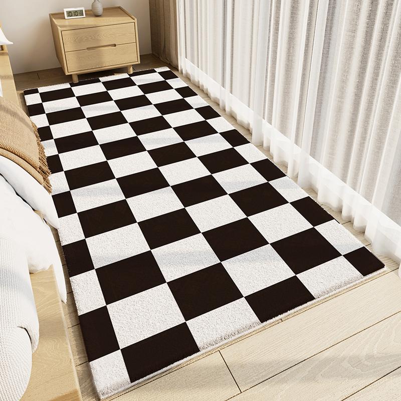 Modern Style Rugs For Bedroom Thicken Plush Living Room Decoration Plaid Carpet Fluffy Sofy Bedside Floor Mat Study Washable Rug