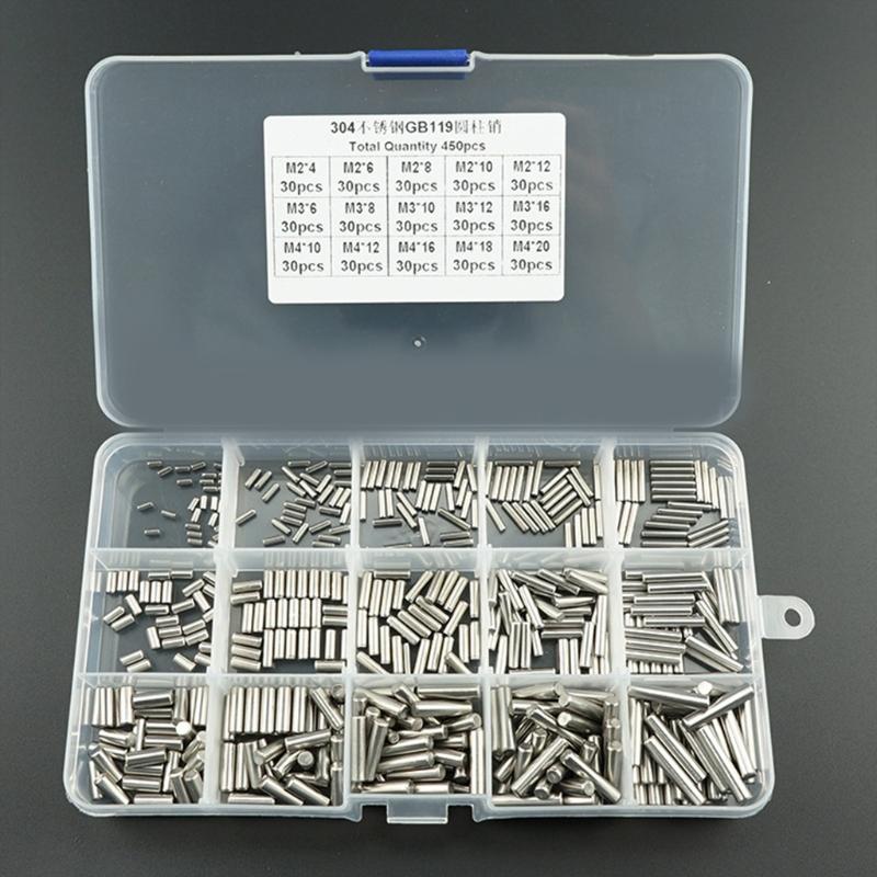 450Pcs Dowel Pin Stainless Steel Peg Support Shelves Silver Tone Locating Dowel M2 M3 M4 Slotted Pin Assortment Kit
