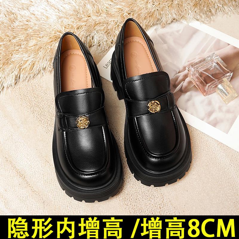 

Ветер маленькие кожаные туфли женские осенние черные на толстой подошве с круглым носком ретро студенческие с внутренней платформой одинарные туфли 40 чёрный