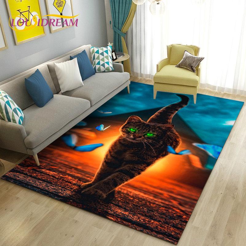 3D Cartoon Cute Cat Area Rug,Carpet Rug for Living Room Bedroom Sofa Doormat Kitchen Decoration,Kid Play Game Non-slip Floor Mat