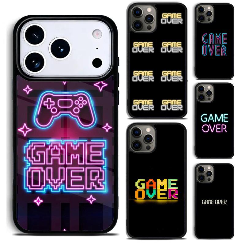 Neon Game Over Pixel Phone Case for iPhone 17 16 15 Pro Max Air 14 13 12 11 Plus Shockproof Capa Cover
