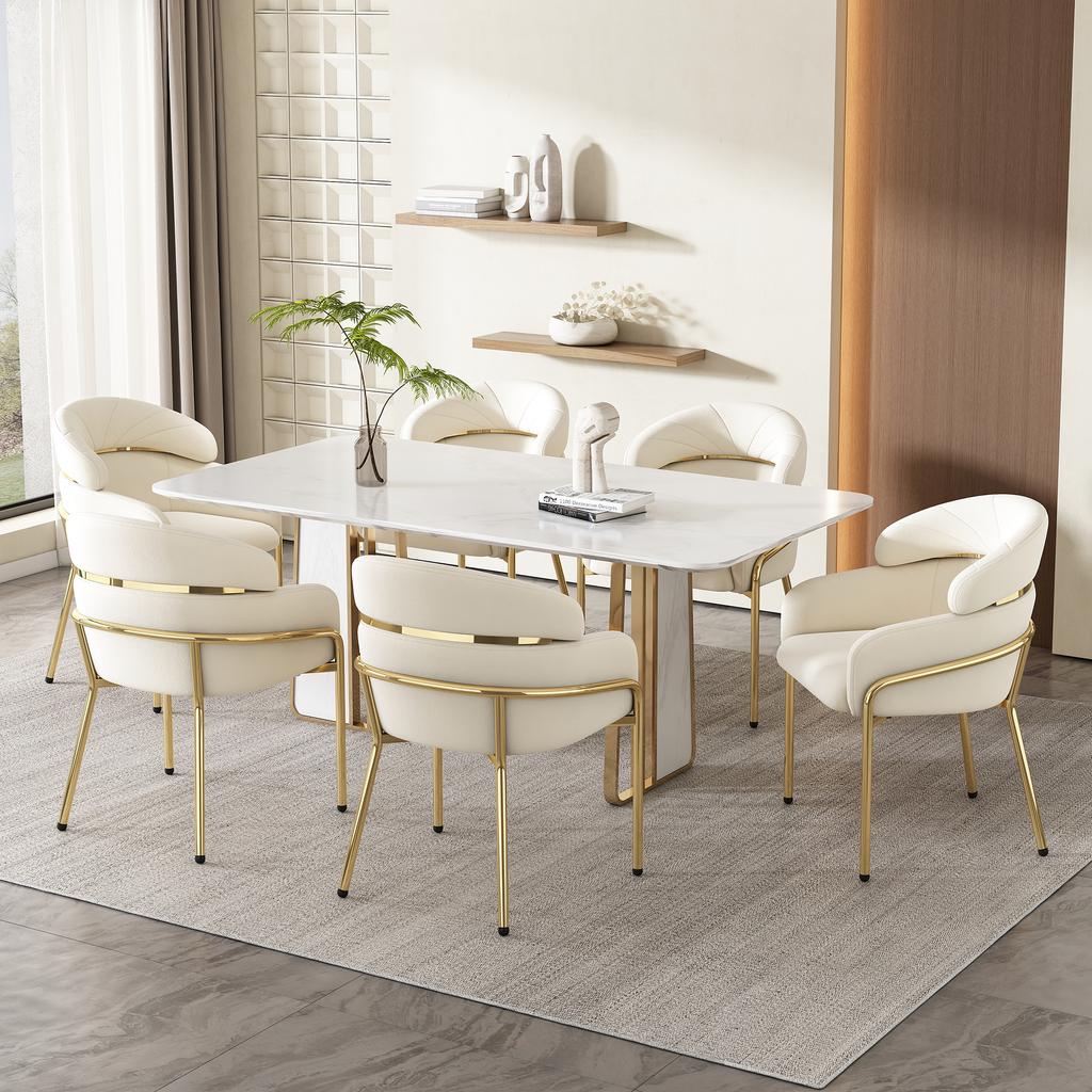 Dining chair, single, light luxury, living room, bedroom, leisure chair, with four metal legs, velvet, beige[OLD SKU:WF317939AAB]