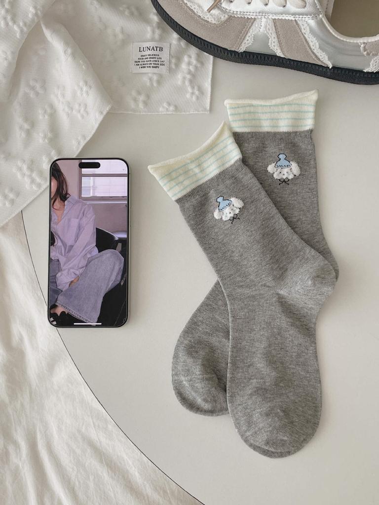 Socks Medium Tube Socks Trendy Cute Versatile Cartoon Puppy Pure Cotton Stockings