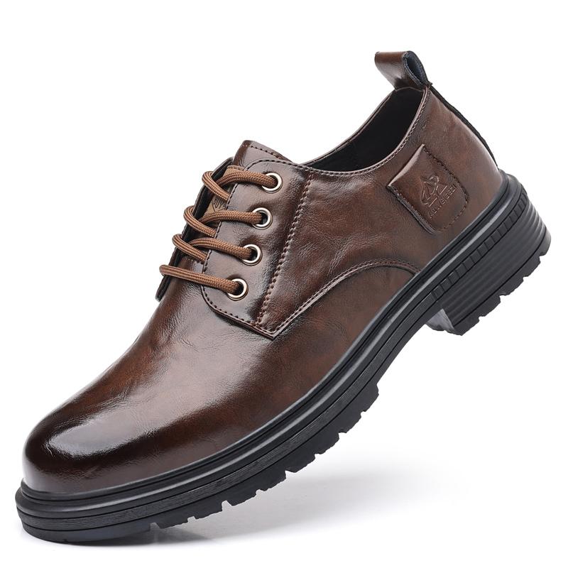 Retro Cow Leather Men's Dress Shoes New Designer Solid Color Platform Shoes Men Fashion Casual Soft-soled Wedding Shoes Male