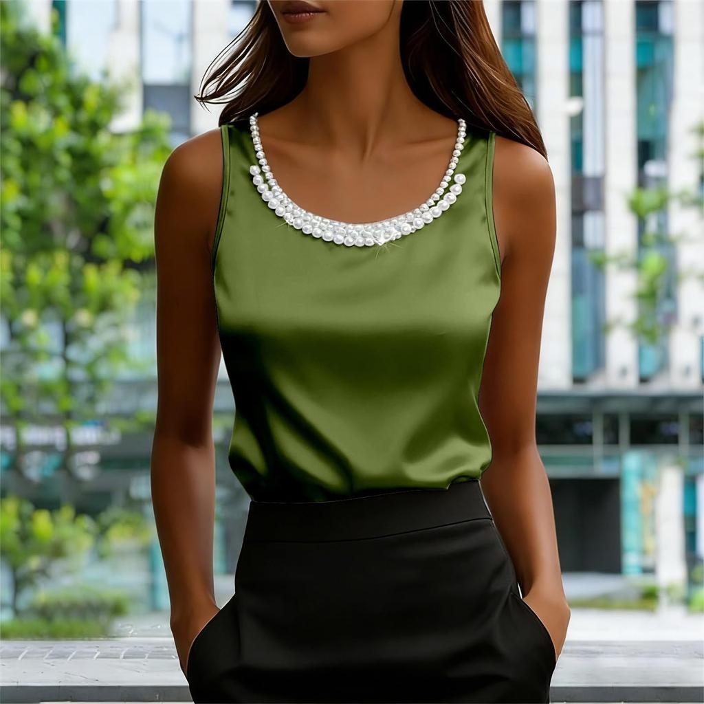 Women's Fashion Tank Top - Loose-Fit Sleeveless Underlayer Satin Casual Top