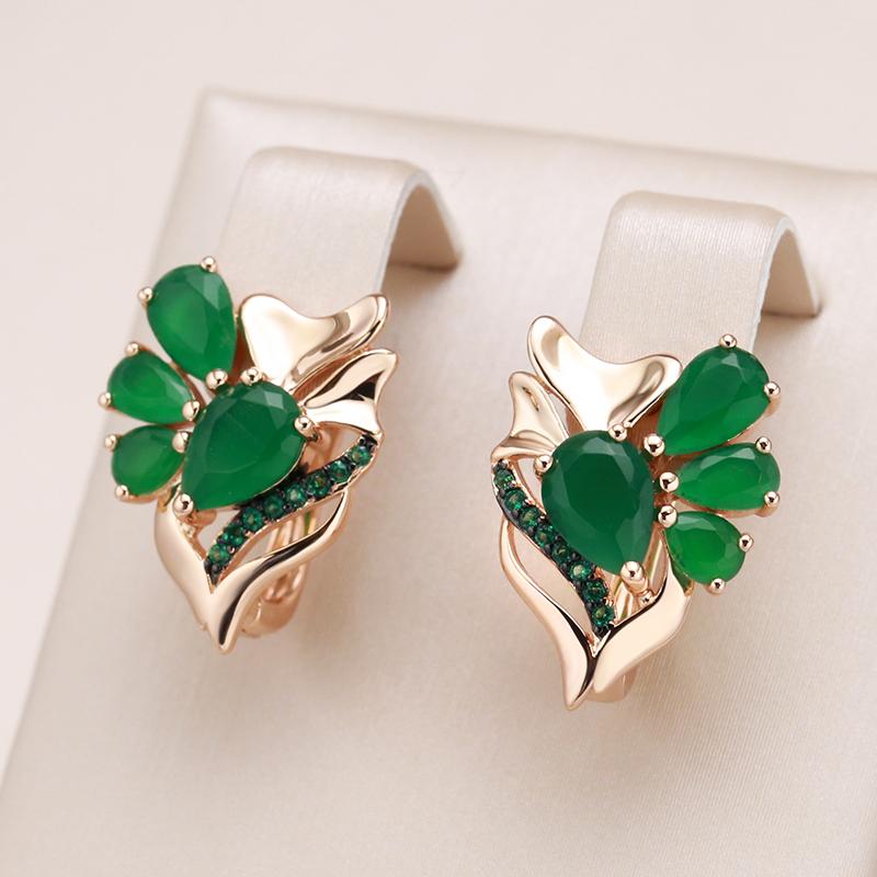 Dark Green Natural Zircon English Earrings For Women  Rose Gold Black Plating Vintage High Quality Daily Jewelry