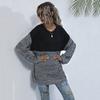 Topy Košile Vintage Móda Elegantní Ležérní Podzimní Barevná Kolize Kulatý Výstřih Naruby Dlouhý Rukáv Pletený Svetr Dámské Středně Dlouhé Modely