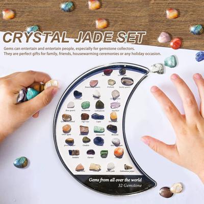 Moon Shape Natural Stone Box 32 Assorted Faux Gemstone Kit Educational Kids