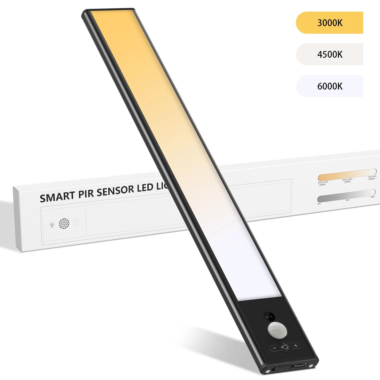 

Светодиодный датчик движения Ночной светильник Беспроводной USB Подсветка под шкафом для кухонного шкафа Спальня Датчик внутреннего освещения чёрный