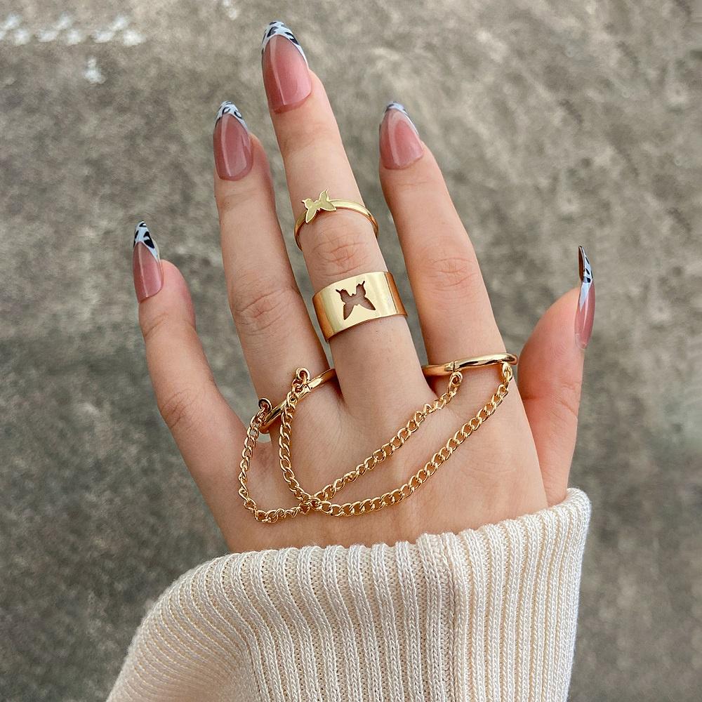 IF ME Personalized Butterfly Snake Ring Set Gold Silver Chain Ring for Women Accessories Jewelry
