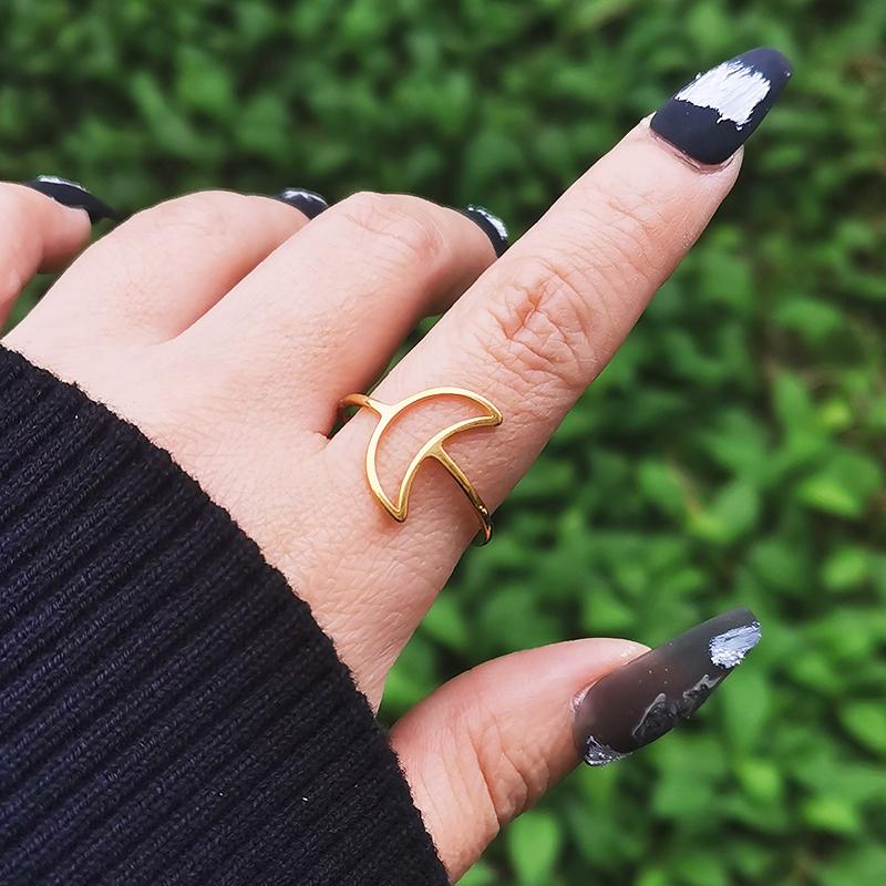 Vintage Gold Color Stainless Steel Rings for Women Moon Round Couple Anillos Jewelry Ring on Finger Gift JZ690 SSK