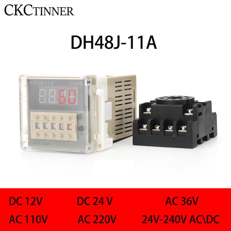 DH48J-11A 11 Pin Contact/sensor Signal Input Digital Counter Relay DH48J-11A 12V To 380V Power Failure Memory Function with Base 1