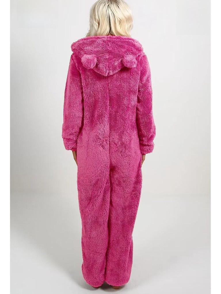 2024 Trendy European/American Fleece-Lined Hooded Jumpsuit Pajamas for Women - 22 Colors Available