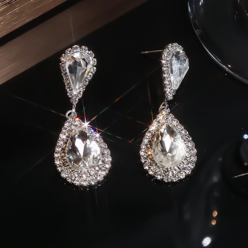 Sparkling Teardrop Dangle Earrings for Women, Full Cubic Diamond Paved Drop Earrings,Red/White/Aurora Crystal Bridal Jewelry for Wedding Party Prom
