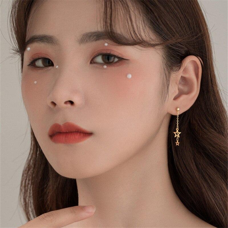 Sterling Tone Sweet Romantic Star Tassel Stud Earrings Women Modish Stylish Minimalist Simple Daily Wear Jewelry AccessoriesSweet Stud